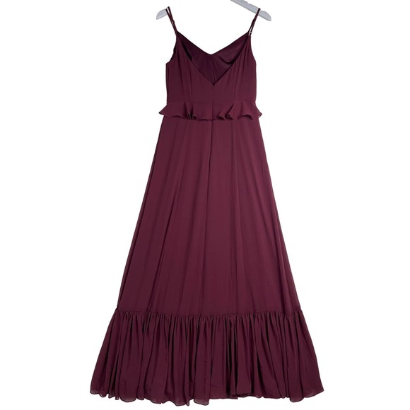 Watters & Watters Wine Red Chiffon Darcie Gown Spaghetti Strap Maxi Layered SZ 8 - Picture 10 of 15